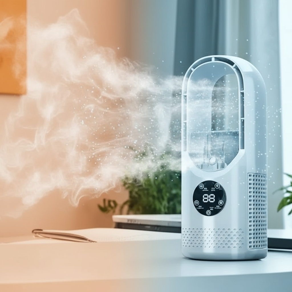 Bladeless Mini AC Fan – Quiet Cooling with Night Light